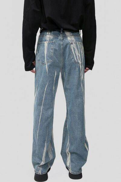 Paint Wide Leg Men's Jeans with Pockets - Hovatok