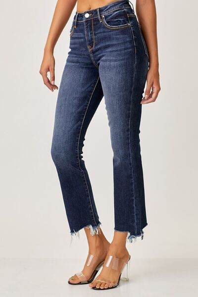 Risen Full Size Frayed Hem Cropped Straight Jeans - Hovatok