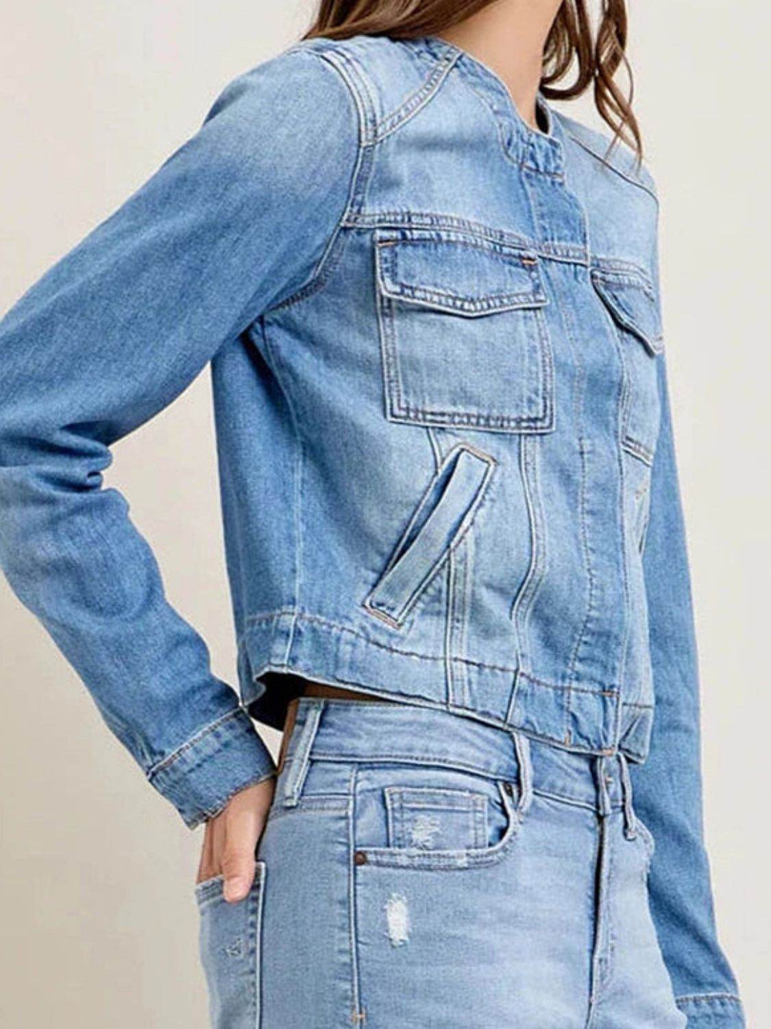 Snap Down Dropped Cargo Denim Jacket - Hovatok