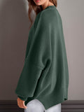 Double Take Side Slit Round Neck Long Sleeve Sweater - Hovatok