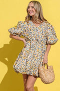 And The Why Full Size Floral Surplice Puff Sleeve Dress - Hovatok