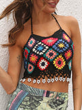 Geometric Halter Neck Swim Top - Hovatok