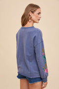 Annie Wear Embroidered Long Sleeve French Terry Top - Hovatok