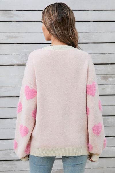 Angel Wings Heart Dropped Shoulder Long Sleeve Sweater - Hovatok