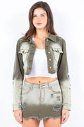 American Bazi Distressed Ombre Washed Cropped Denim Jacket - Hovatok