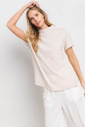 Ces Femme Texture Mock Neck Short Sleeve Knit Top - Hovatok