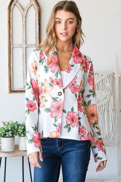 Heimish Full Size Multi Color Floral Blazers with Tunic Plus Size - Hovatok