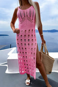Openwork Slit Scoop Neck Sleeveless Cover Up - Hovatok