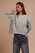 BiBi Mineral Washed Checkered Round Neck Denim Top - Hovatok