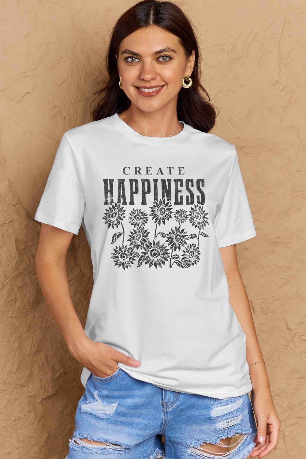 Simply Love Full Size CREATE HAPPINESS Graphic Cotton T-Shirt - Hovatok