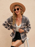 Open Front Plaid Long Sleeve Cardigan - Hovatok