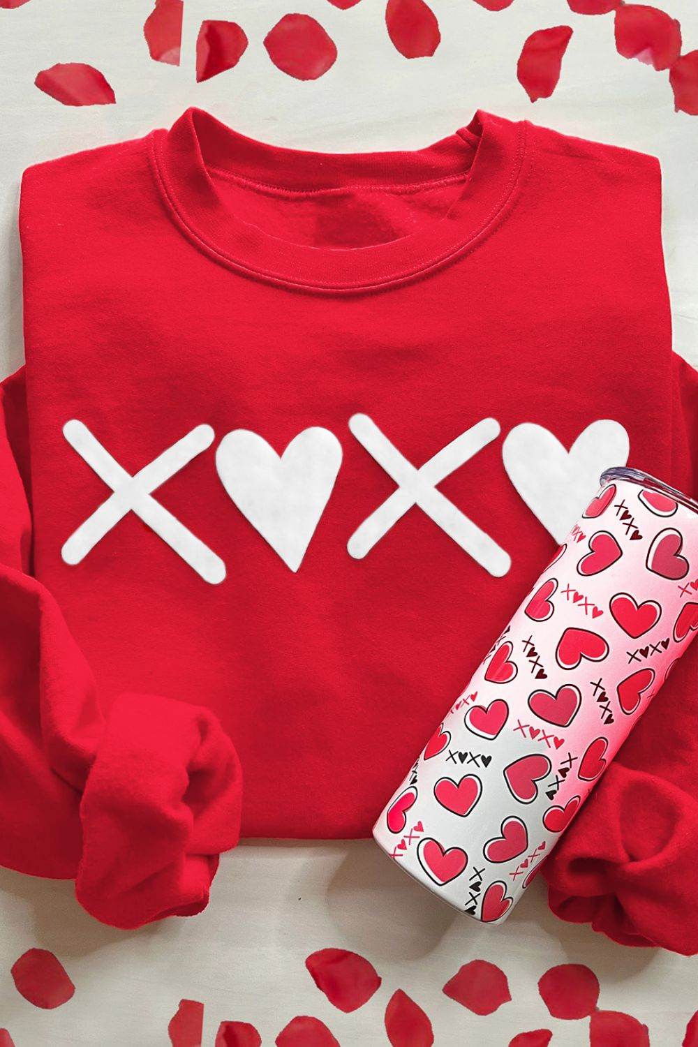 Valentine’s Day XOXO Round Neck Drop Shoulder Sweatshirt - Hovatok