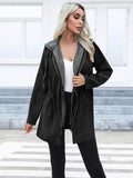 Zip Up Drawstring Hooded Trench Coat - Hovatok