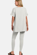 Zenana V-Neck Rolled Short Sleeve T-Shirt and Leggings Lounge Set - Hovatok