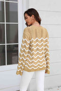Angel Wings Wave Pattern Round Neck Long Sleeve Sweater - Hovatok