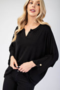 Celeste Full Size Notched Three-Quarter Sleeve Blouse - Hovatok