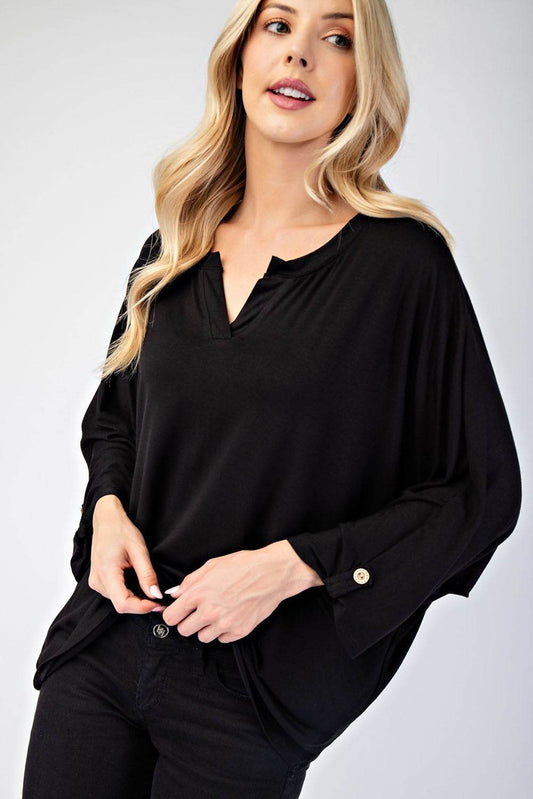 Celeste Full Size Notched Three-Quarter Sleeve Blouse - Hovatok
