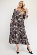 Celeste Full Size Leopard Round Neck Flounce Sleeve Dress - Hovatok