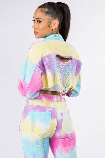 American Bazi Distressed Back Cropped Denim Jacket - Hovatok