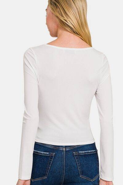 Zenana Square Neck Fitted Long Sleeve T-Shirt - Hovatok