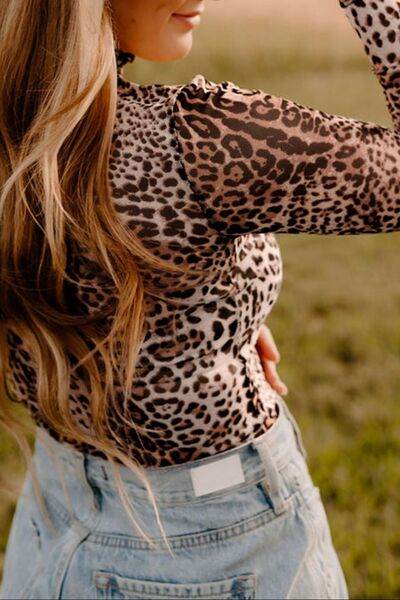 Turtleneck Leopard Long Sleeve Bodysuit - Hovatok