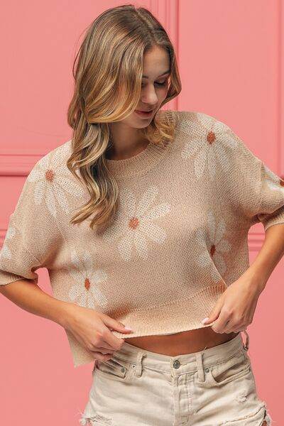 BiBi Floral Pattern Slit Sweater - Hovatok