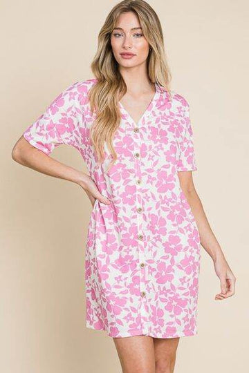 BOMBOM Floral Button Down Mini Dress - Hovatok