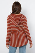 Be Stage Full Size Drawstring Striped Babydoll Hoodie - Hovatok