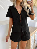 Devine Tied V-Neck Short Sleeve Top and Shorts Set - Hovatok