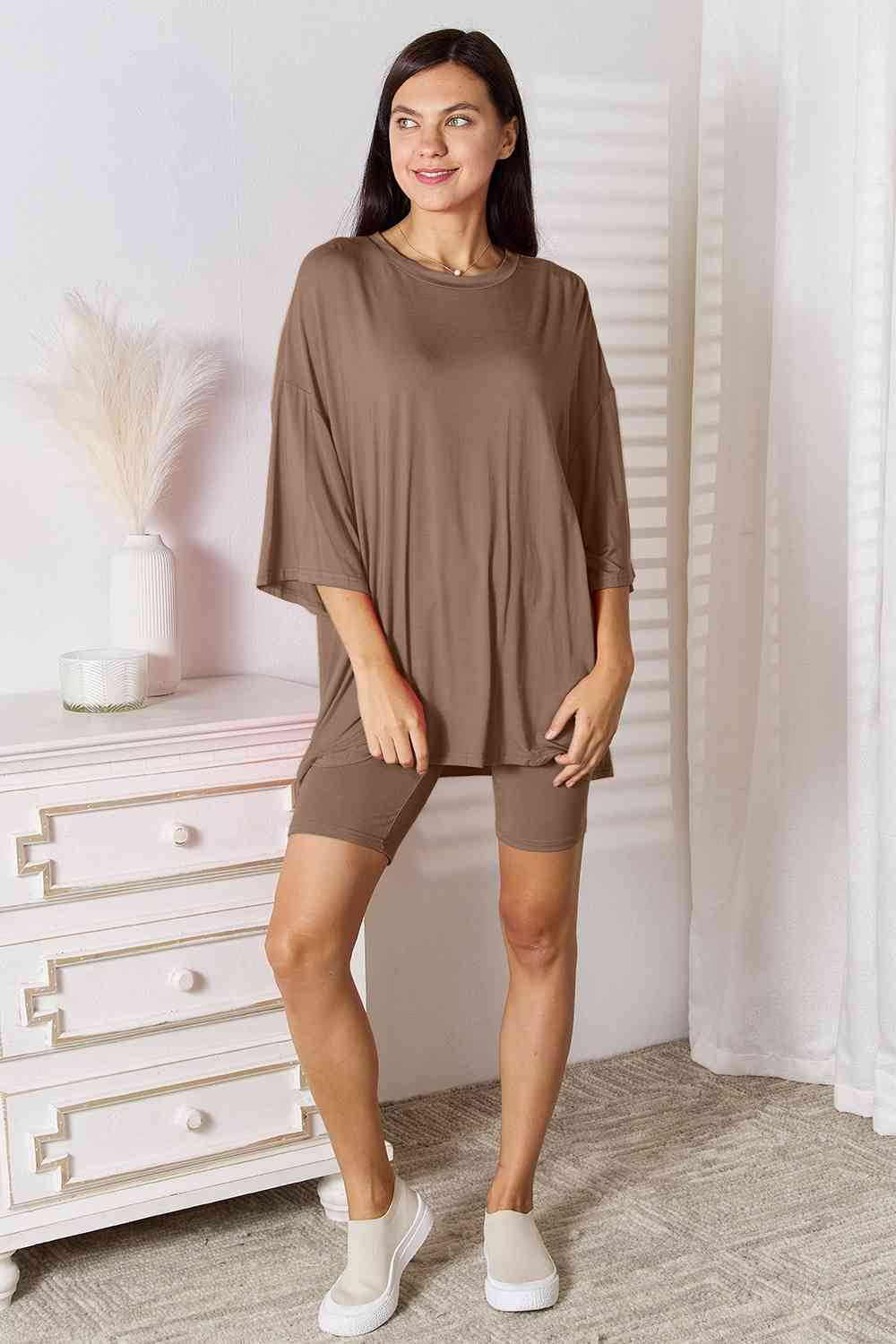Basic Bae Full Size Soft Rayon Three-Quarter Sleeve Top and Shorts Set - Hovatok