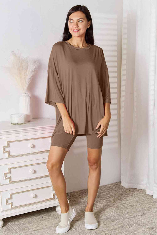 Basic Bae Full Size Soft Rayon Three-Quarter Sleeve Top and Shorts Set - Hovatok