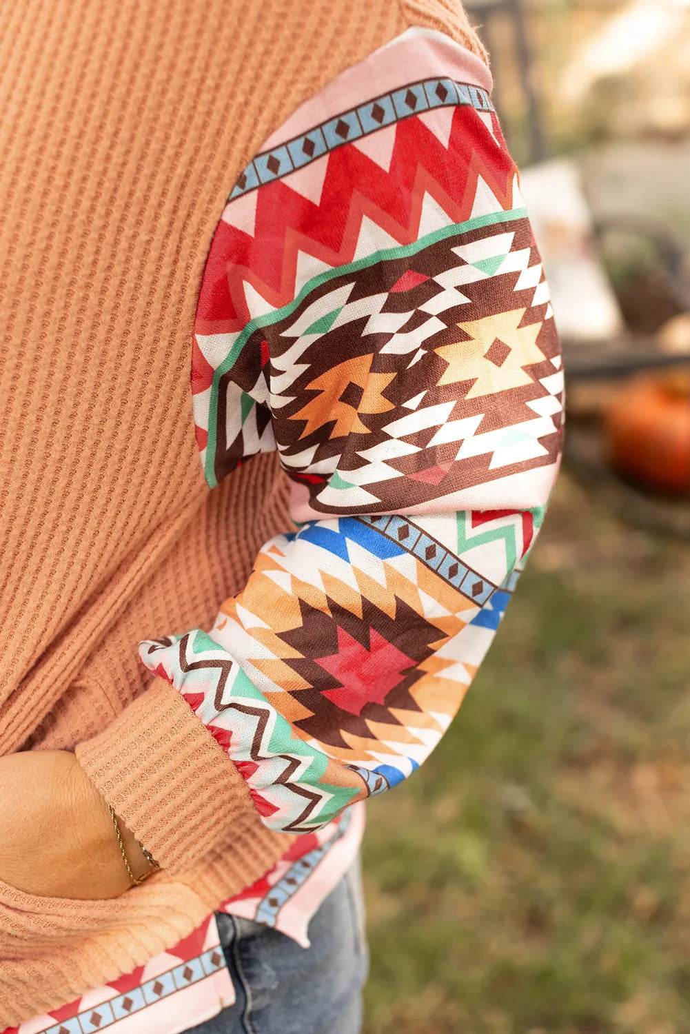 Plus Size Drawstring Geometric Long Sleeve Hoodie - Hovatok