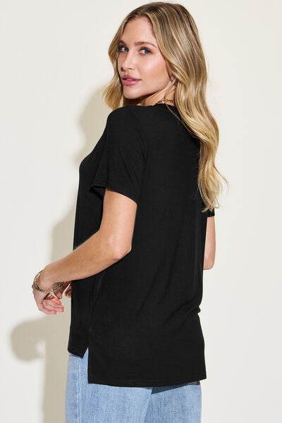 Basic Bae Full Size V-Neck High-Low T-Shirt - Hovatok