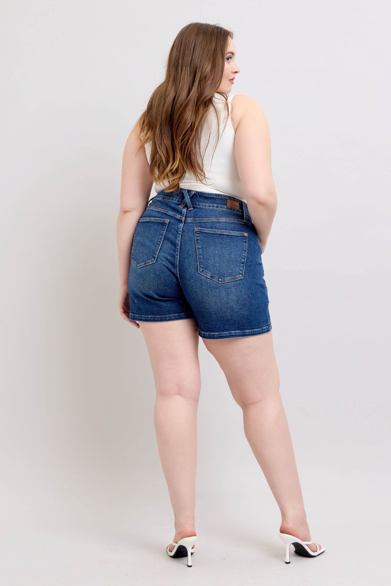 Judy Blue Full Size Double Button Waistband Denim Shorts Plus Size - Hovatok