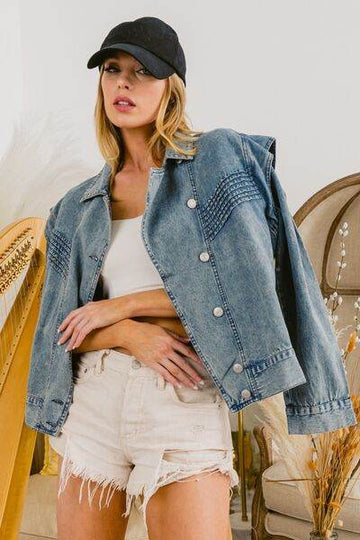BiBi Button Up Long Sleeve Denim Jacket - Hovatok