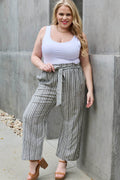 Heimish Find Your Path Full Size Paperbag Waist Striped Culotte Pants - Hovatok