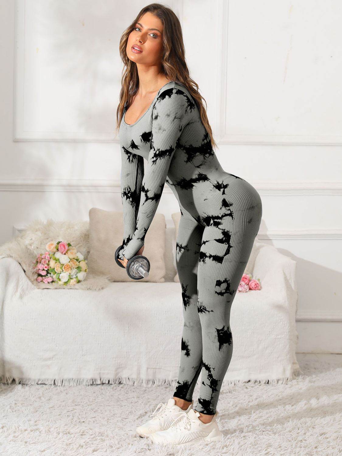 Scoop Neck Long Sleeve Active Jumpsuit - Hovatok