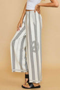 Umgee Peace Sign Patch Striped Wide Leg Pants - Hovatok
