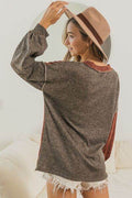 BiBi Color Block Exposed Seam V Neck T-Shirt - Hovatok