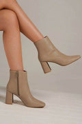 Beast Fashion PU Leather Block Heel Boots with Side Zippers - Hovatok