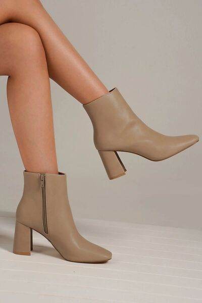 Beast Fashion PU Leather Block Heel Boots with Side Zippers - Hovatok