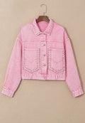 Studded Button Up Denim Jacket - Hovatok