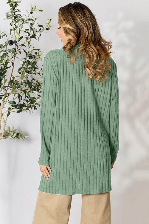 Basic Bae Full Size Ribbed Open Front Cardigan with Pockets - Hovatok
