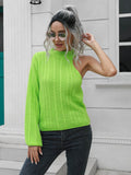 Cable-Knit Round Neck Asymmetrical Sweater - Hovatok
