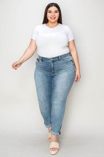 Judy Blue Full Size Cuffed Hem Slim Jeans - Hovatok