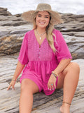 Plus Size Lace Detail V-Neck Half Sleeve Romper - Hovatok