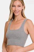Zenana Ribbed Square Neck Cropped Tank - Hovatok