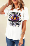 Full Size Jack-O'-Lantern Graphic Round Neck Short Sleeve T-Shirt - Hovatok