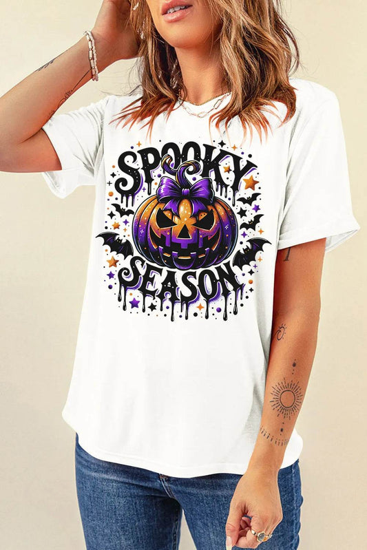 Full Size Jack-O'-Lantern Graphic Round Neck Short Sleeve T-Shirt - Hovatok
