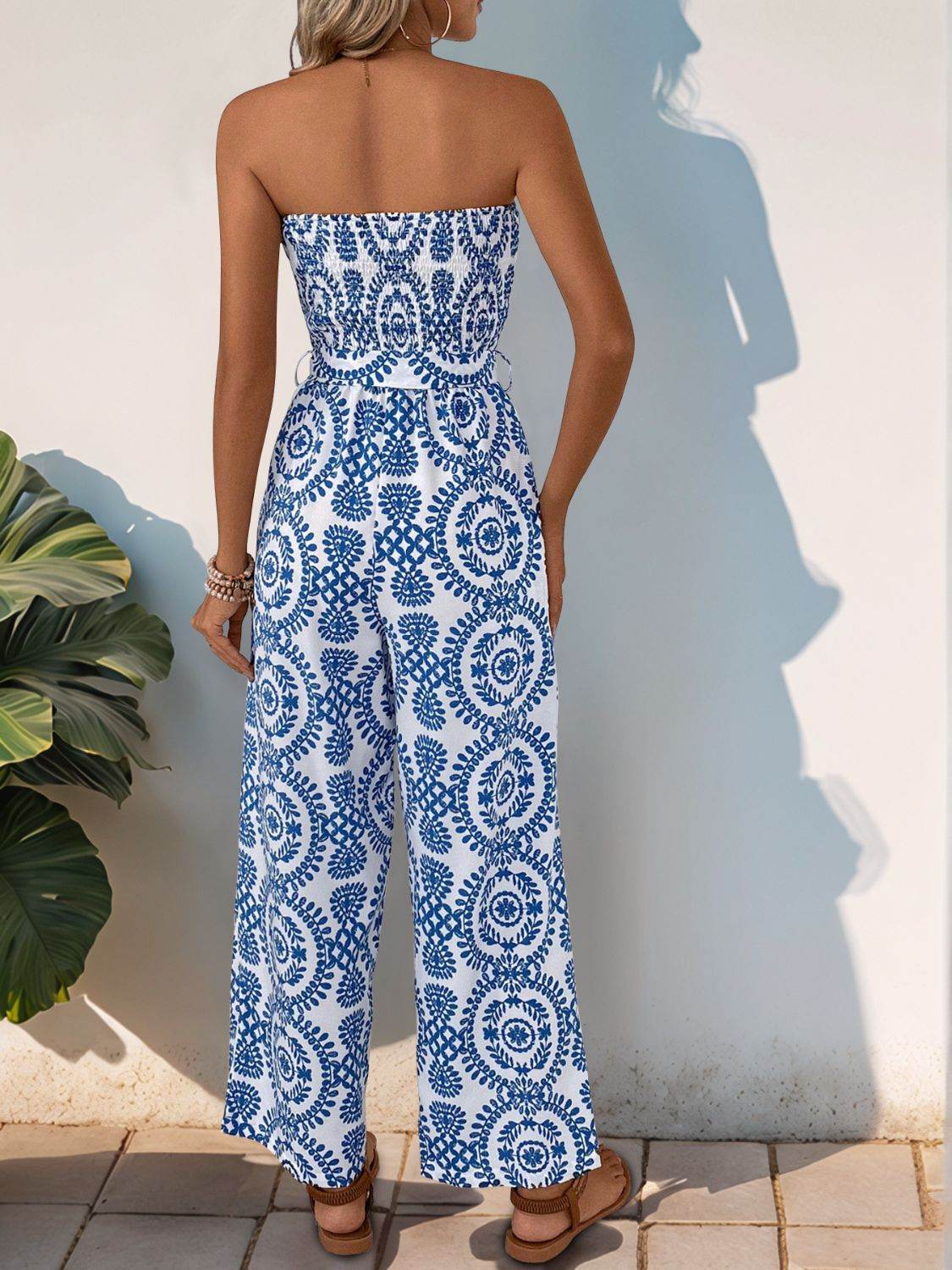 Perfee Smocked Tube Wide Leg Jumpsuit - Hovatok